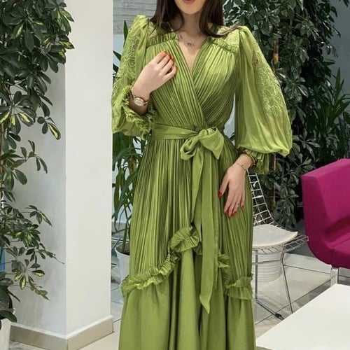 Apple Green Ruffled Dress .