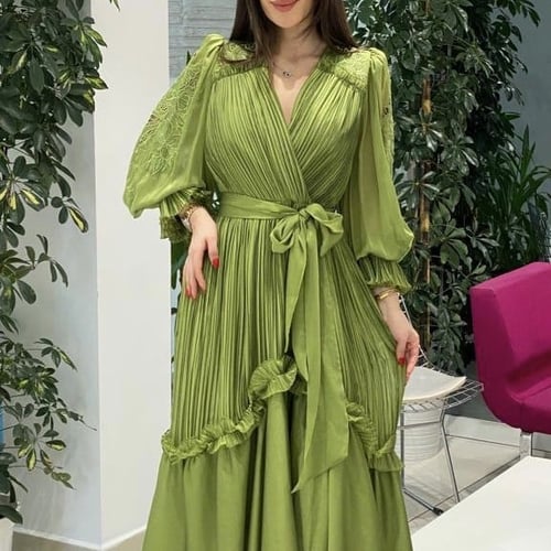 Apple Green Ruffled Dress .