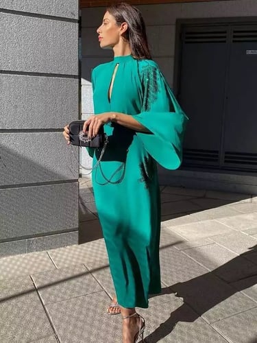 Green Dress with Rhinestone