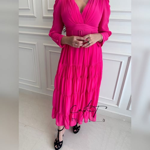 Chiffon Padded Shoulder Dress