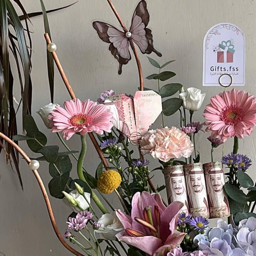 فازة ورد سنبل || مع تنسيق مبلغ نقدي