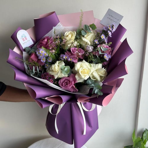 بوكية ورد موف|| Purple roses bouquet
