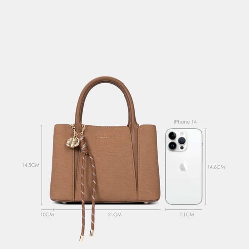 شنطة نسائية صغيرة بشرائط منسدلة مع محفظة لون بني