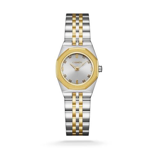 ساعة نسائية كارمن كلاين فضي وذهبي