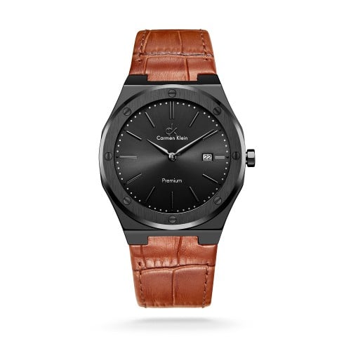 ساعة رجالية كارمن كلاين جلد بلون بني