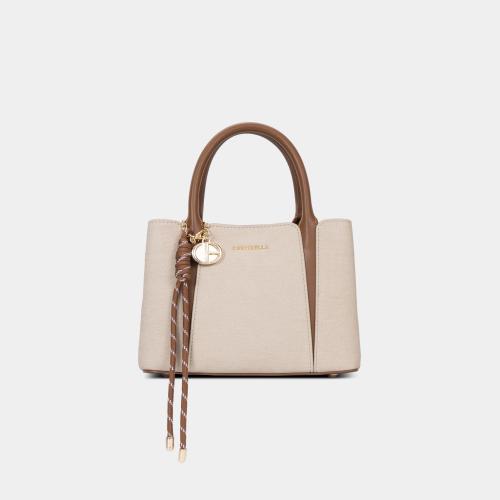 شنطة نسائية صغيرة بشرائط منسدلة لون سكري