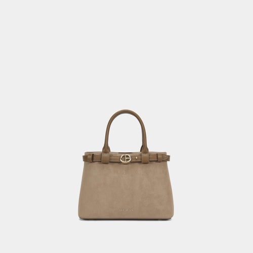 شنطة نسائية صغيرة مع محفظة باللون البيج