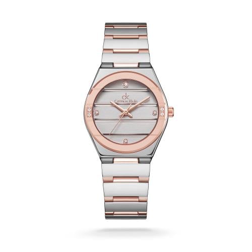 ساعة نسائية كارمن كلاين ستيل فضي و روز قولد