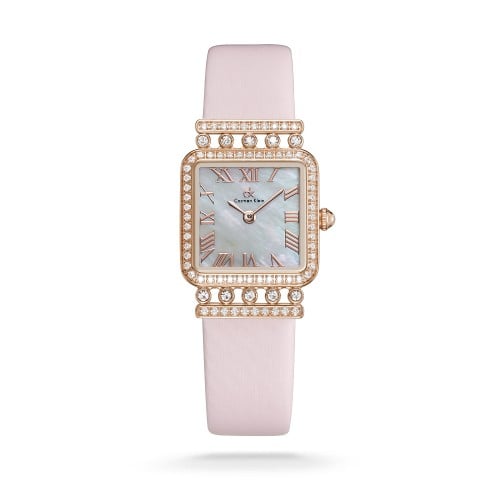 ساعة نسائية جلد بلون الزهري النحاسي