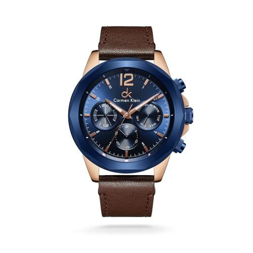 ساعة رجالية كارمن كلاين جلد بلون بني