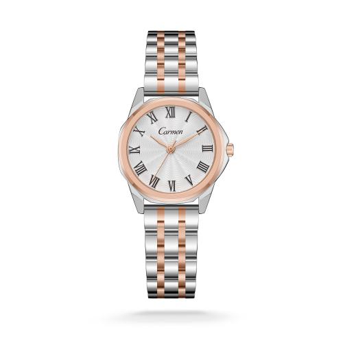 ساعة نسائية كارمن كلاين ستيل بلون فضي و روز قولد