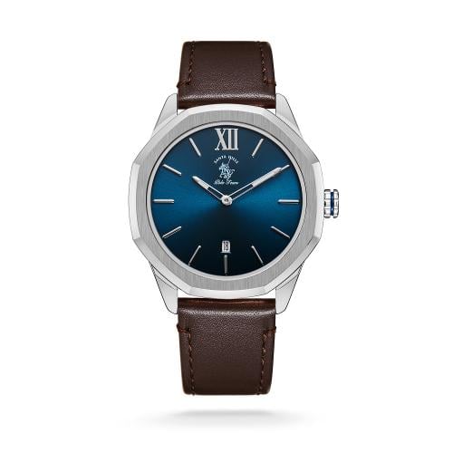 ساعة رجالية بولو جلد بلون بني