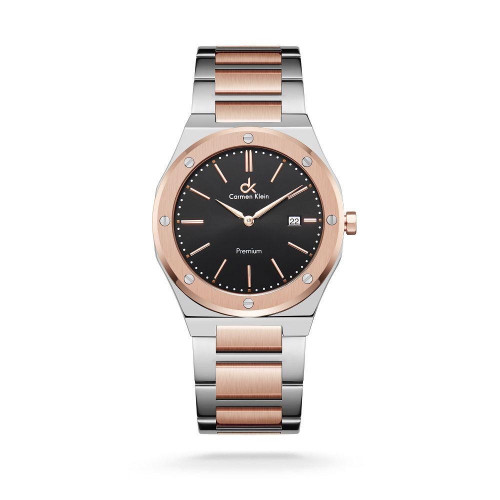 ساعة رجالية كارمن كلاين سيتل بلون فضي و روز قولد