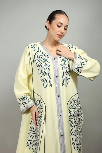 Kaftan, crepe, Barbie, embroidery, with Moroccan embroidery, multiple colors