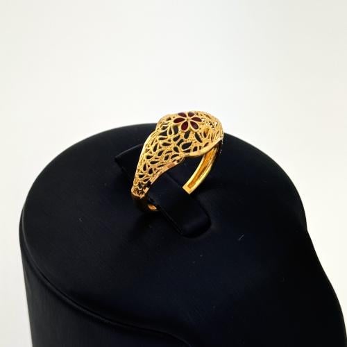 خاتم ذهب نقش وردة حمراء - عيار 21