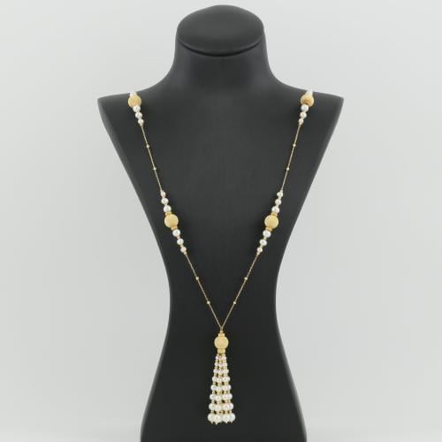 سبحة ذهب كرات بلونين الابيض و الاصفر - عيار 18