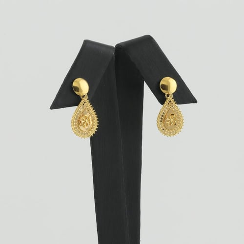 طقم ذهب اوراق الازهار مع قطرتين الذهب الخالص- عيار...