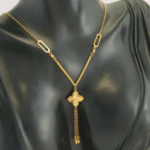 عقد ذهب زهرة مع مبروم ومستطيلات الذهب - عيار 21