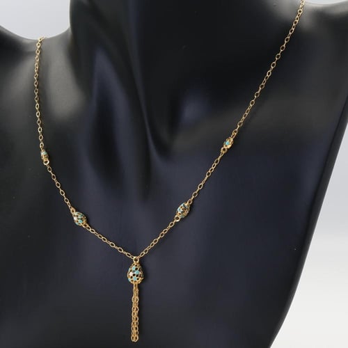 سبحة ذهب بكرات الذهب مع لون الميناء السماوي و الاب...