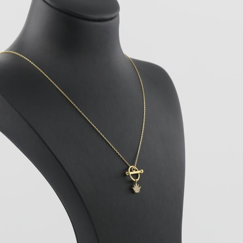 عقد ذهب دائري مع تاج الملكي تصميم الماس - عيار 18