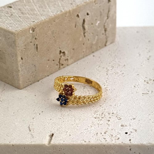 خاتم ذهب زهرتين الكوبية و ليتل فلورا - عيار 21