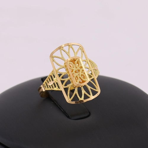 خاتم ذهب مستطيل مع خيوط الذهب عيار 21