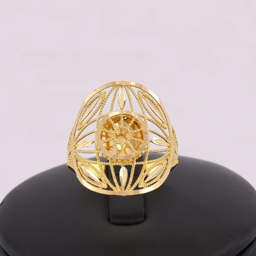 خاتم ذهب نقش انيق مع اوراق الذهب عيار 21