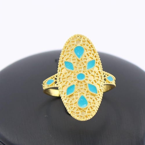 خاتم ذهب شيل مع ورق فيروزي عيار 21