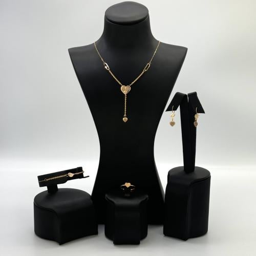 طقم ذهب قلب ثلاثي الأبعاد - عيار 21