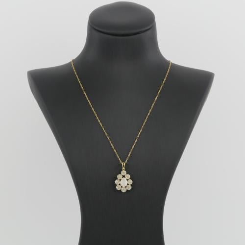 عقد ذهب تصميم الماس دمعة مع بوكيتات ورد - عيار 18