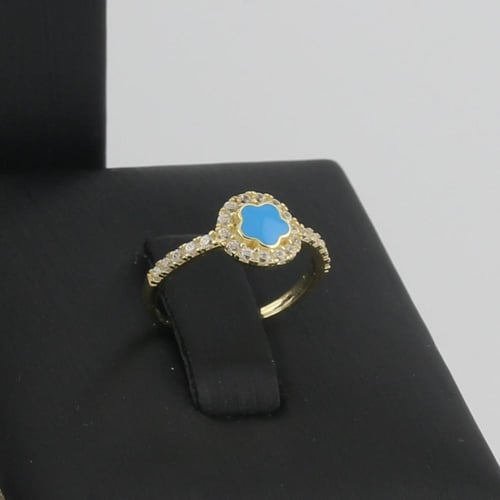 طقم ذهب اطفال زهرة زرقاء مع ورق الزهرة زركون ابيض...