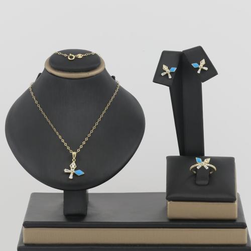 طقم ذهب اطفال زهرة بقصات تصميم الماس ولون الميناء...