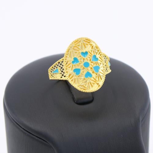 خاتم ذهب قلوب بلون فيروزي عيار 21