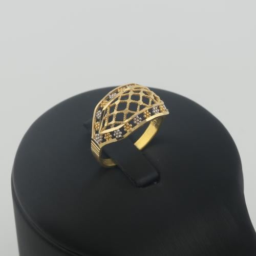 خاتم ذهب شبكة مع ازهار بلونين - عيار 21