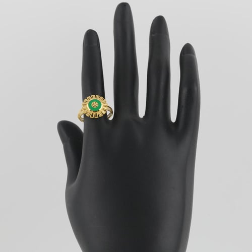 خاتم ذهب زهرة بلون اخضر في المنتصف - عيار 21