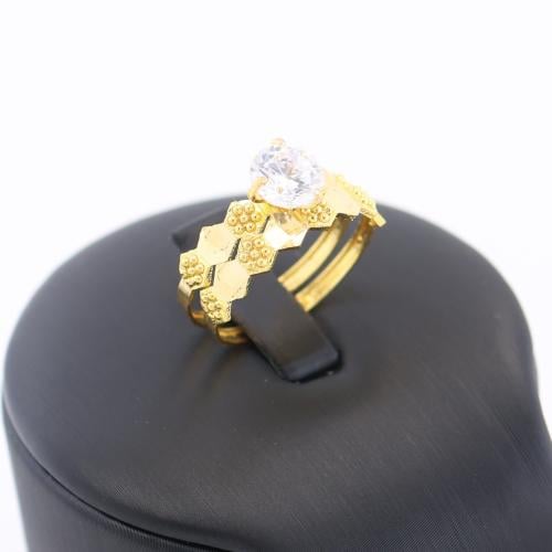 خاتم ذهب توينز هندسي مع حبات الذهب عيار 21