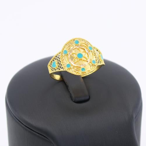 خاتم ذهب زهرة بمحيط فيروزي عيار 21