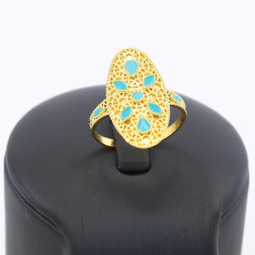خاتم ذهب شيل مع ورق فيروزي عيار 21