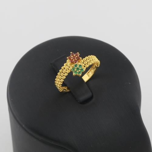 خاتم ذهب زهرتين خضرا و حمرا - عيار 21