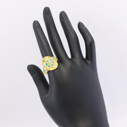 خاتم ذهب قلوب بلون فيروزي عيار 21