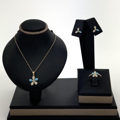 طقم ذهب اطفال ورد لون الميناء وقصات بارونيز - عيار...