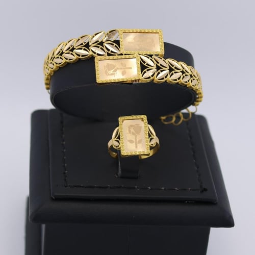 اسوارة وخاتم ذهب غصن الزيتون مع سبائك - عيار 21