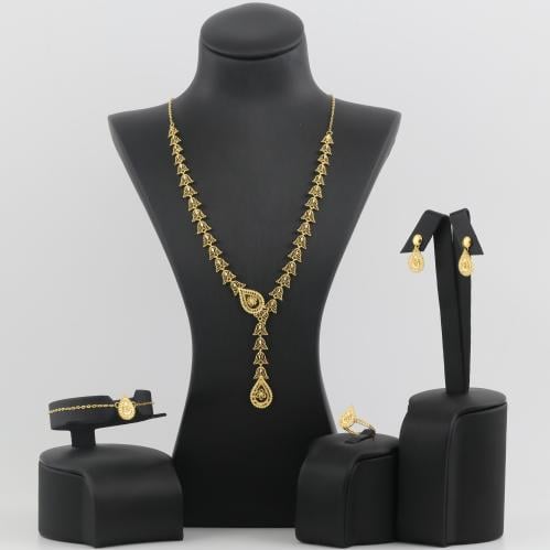 طقم ذهب اوراق الازهار مع قطرتين الذهب الخالص- عيار...