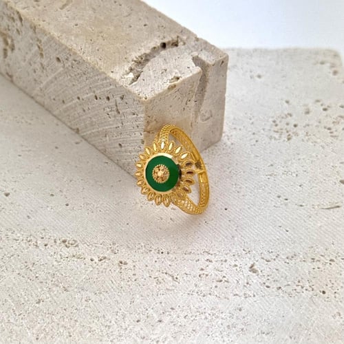 خاتم ذهب ورق الزيتون يتوسطه لون اخضر - عيار 21