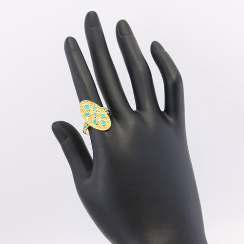 خاتم ذهب شيل مع ورق فيروزي عيار 21