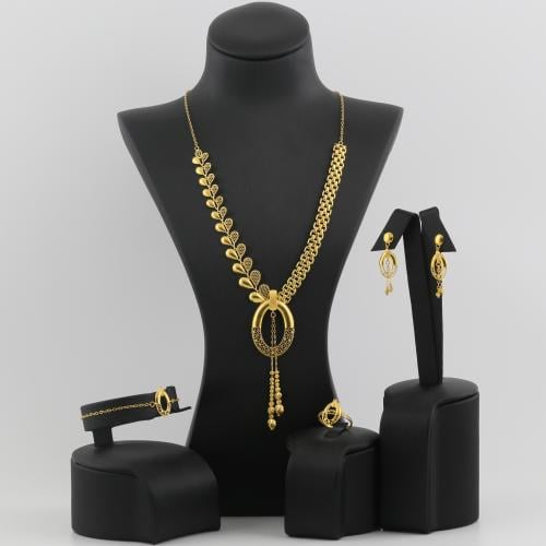 طقم ذهب اوراق الورد ودقات الليزر - عيار 21