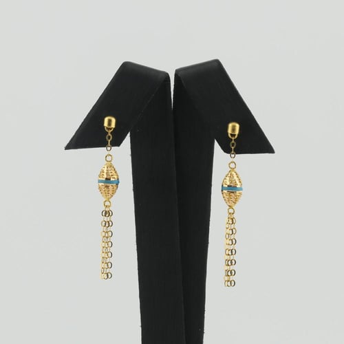 طقم ذهب هندسي بيضاوي الشكل بلون ازرق جميل - عيار 2...