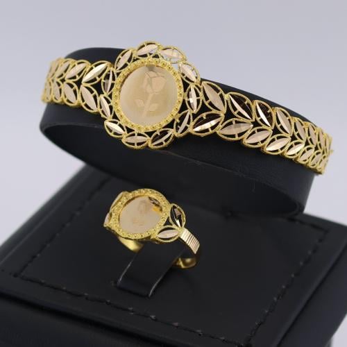 اسوارة وخاتم ذهب سبيكة محاطة باوراق الزيتون - عيار...