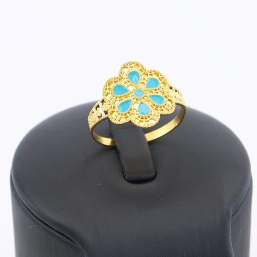 خاتم ذهب زهرة باوراق فيزوي بارزة عيار 21