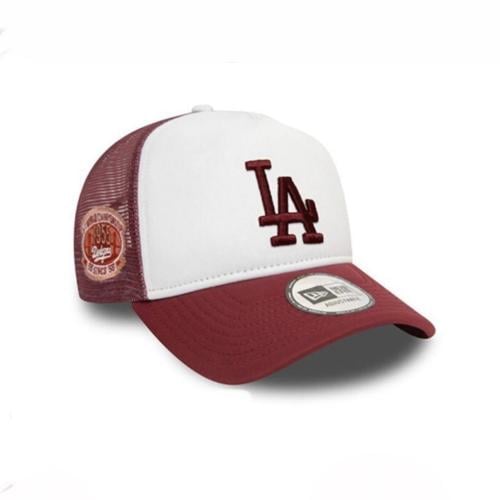 كاب نيو ايرا شبك أبيض - عنابي بتطريز عنابي